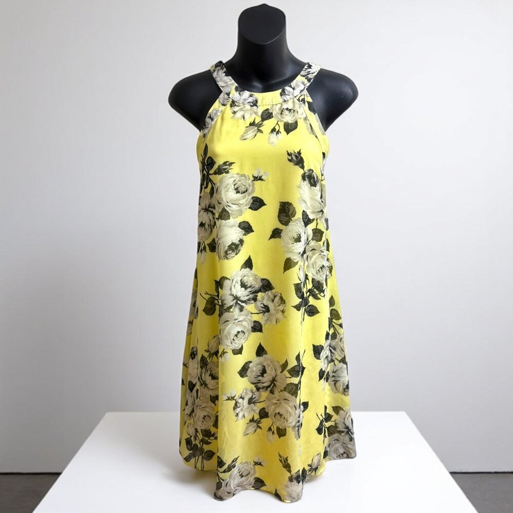 Betsey Johnson Yellow Floral Print Halter A line Midi Dress
